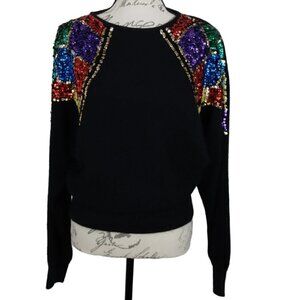 Vintage De Rotchild | Silk Angora Sequined Sweater Black | Size M